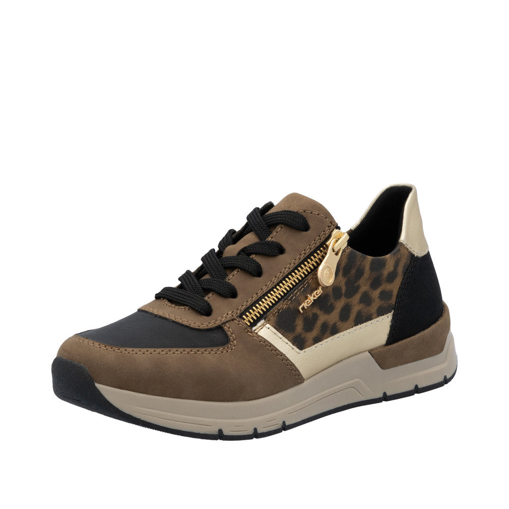 Rieker Dame Sneaker med Lynlås i Brun Gepardprint