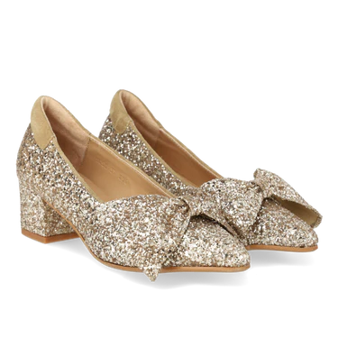 Angulus Glitter Pumps med Sløjfe i Champagne - Udsalg!