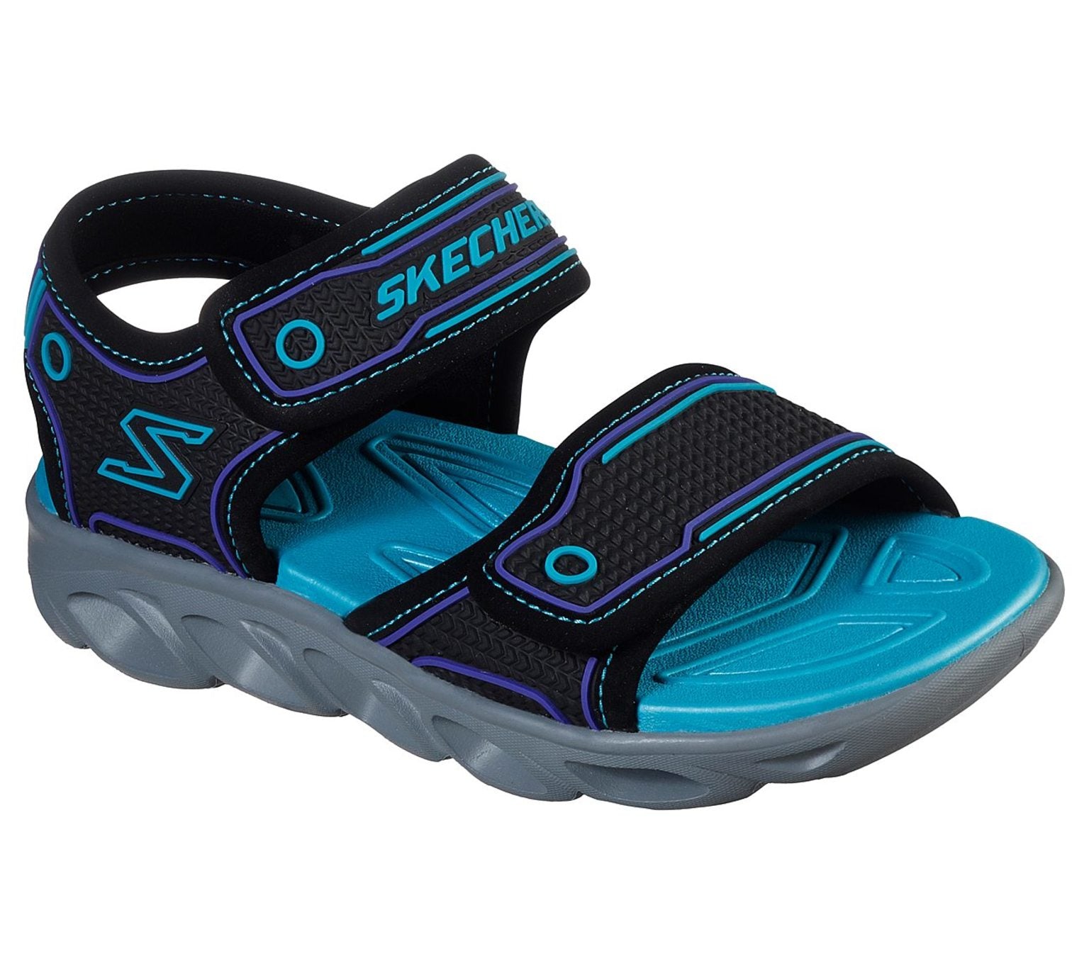 Skechers Børnesandal med Lys – Sort/Turkis, Justerbar Velcro