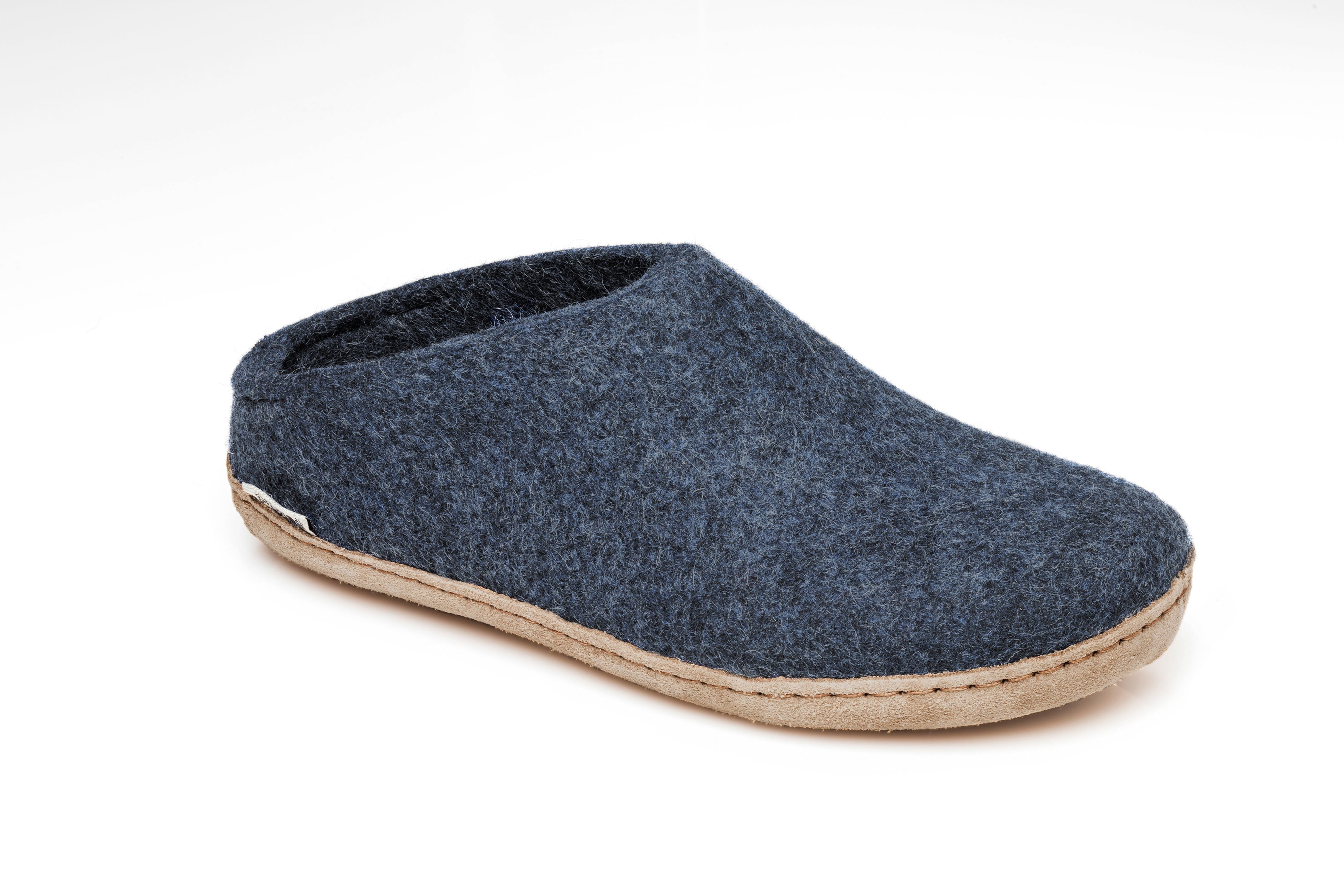Glerups Uld Tøfler med Skindsål i Denim - Fantastisk Tilbud!