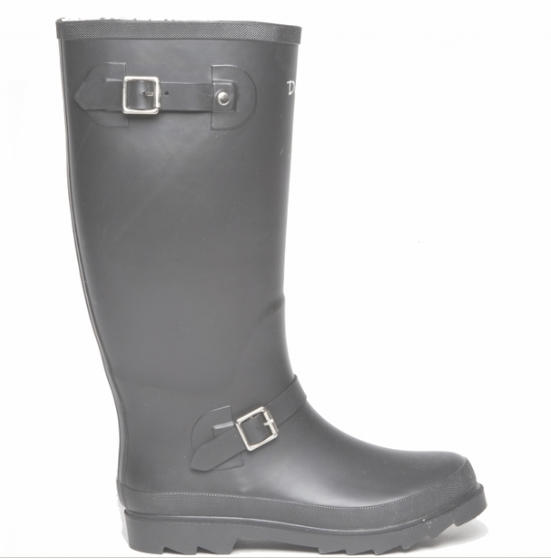 Lang Sort Gummistøvle med Elegant Pyntespænder fra Duffy