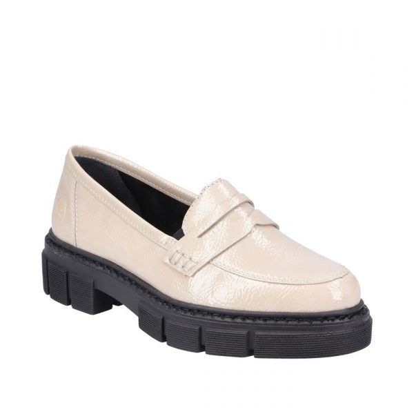 Elegant Beige Rieker Loafer i Lak til Damer - Komfortabel Stil