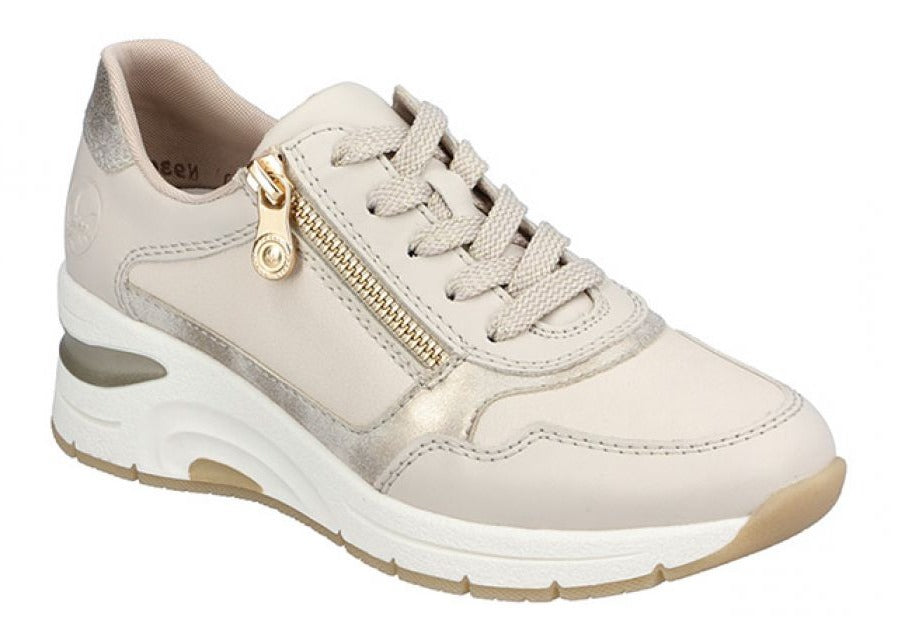 Beige Kilehæls Sneakers med Gulddetaljer fra Rieker