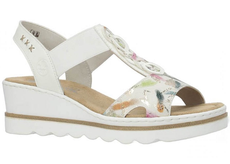 Kilehælsandal i Hvid M Print fra Rieker - Fantastisk Tilbud!