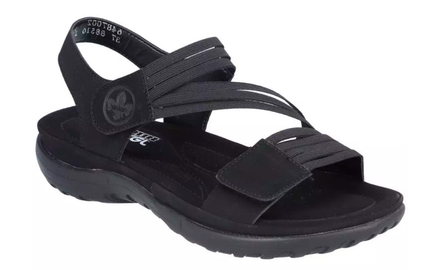 Rieker Sort Sandal med Elastikremme til Dame - Komfortabel Stil