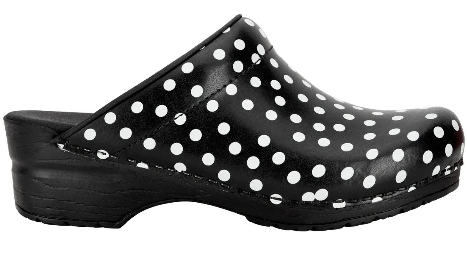 Dame Træsko fra Sanita - Sort med Prikker, Kvalitetstræsko