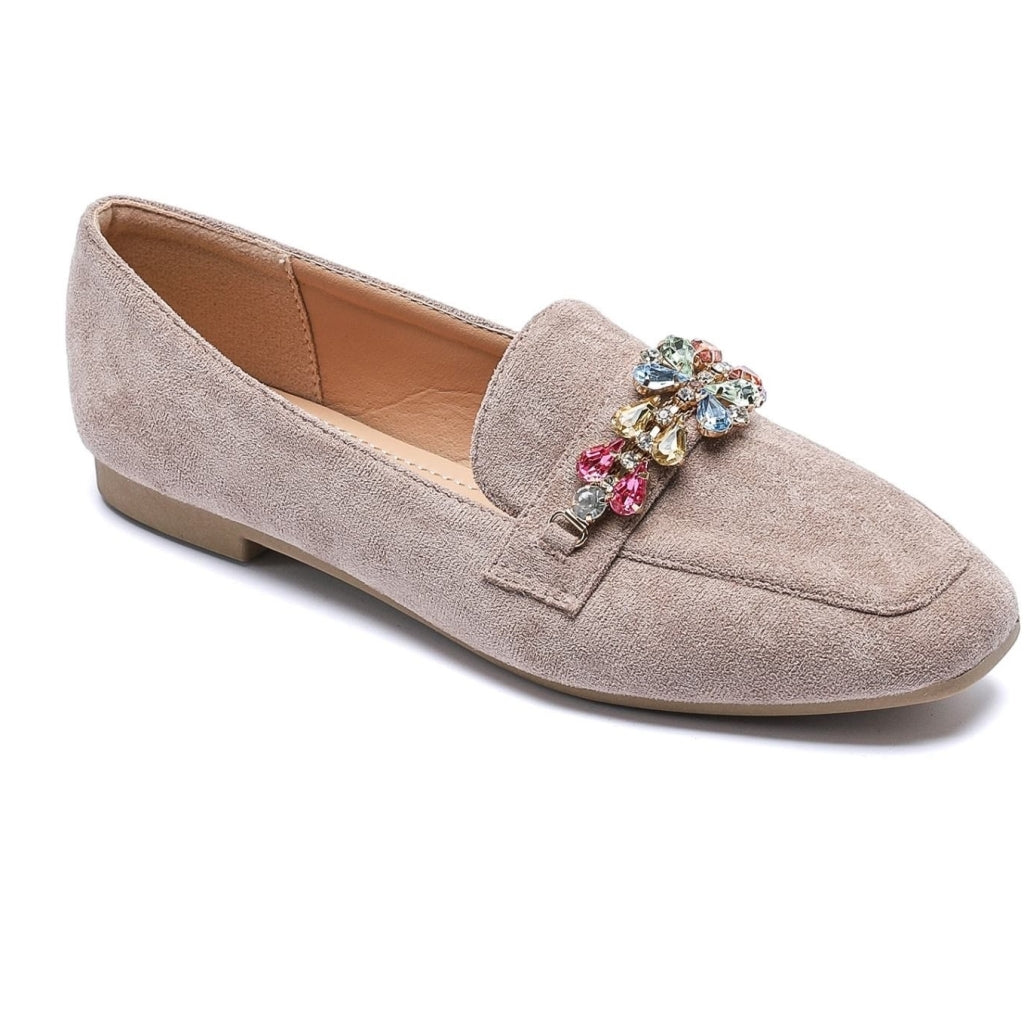 Beth Dame Loafers Vg25 Kaki med Sten – Fantastisk Tilbud!