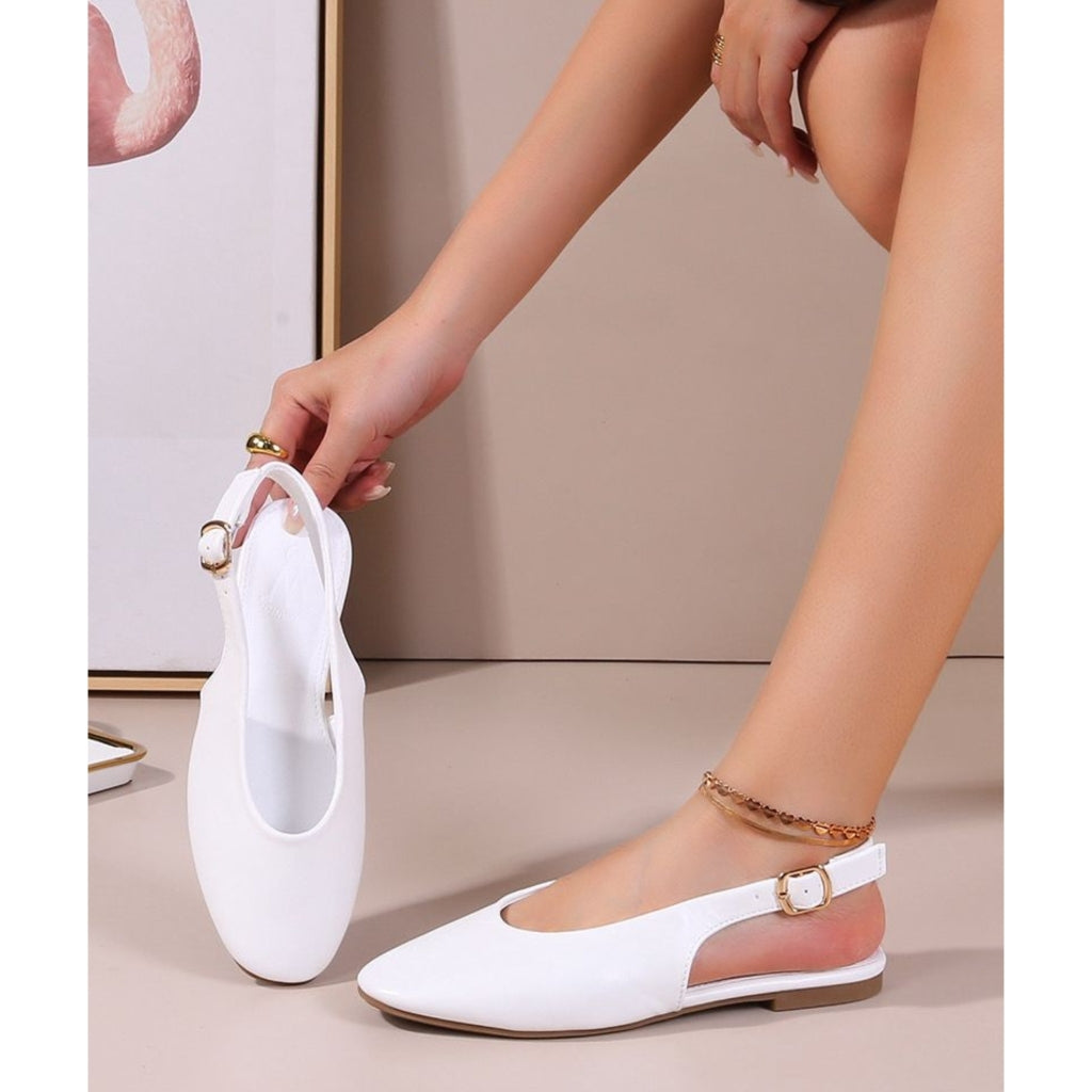 Gitte Dame Slingback Ballerinasko – Hvid Elegance til Fest