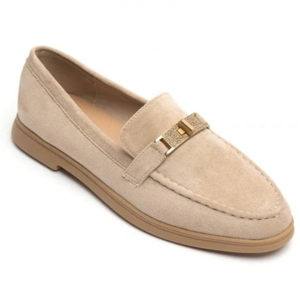 Jessi Dame Loafers 6677 i Khaki med Guldspænde - Udsalg!