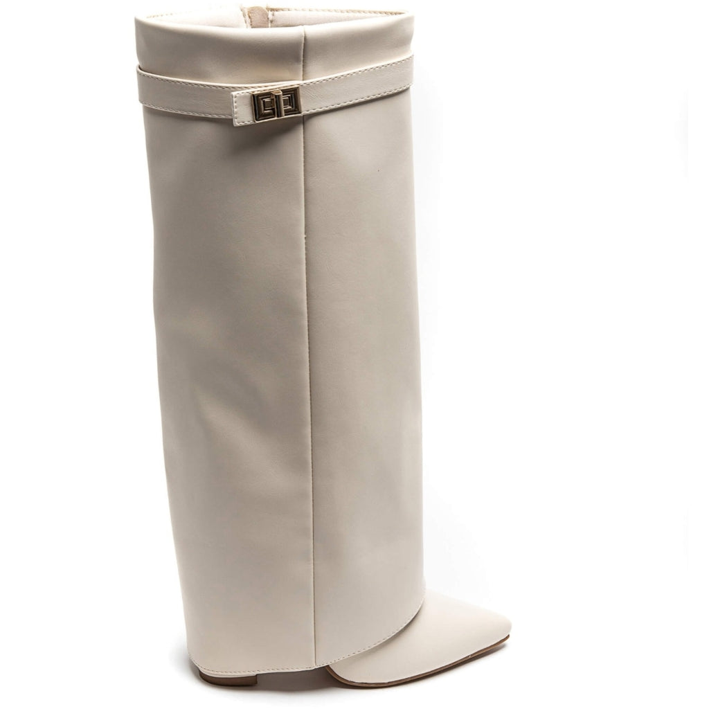 Beige Højhælede Støvler med Spændedetalje – Elegant Stil