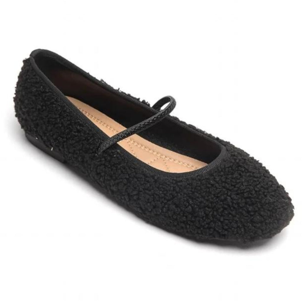Elegant Sort Teddy Ballerina Sko til Dame – Komfort & Stil