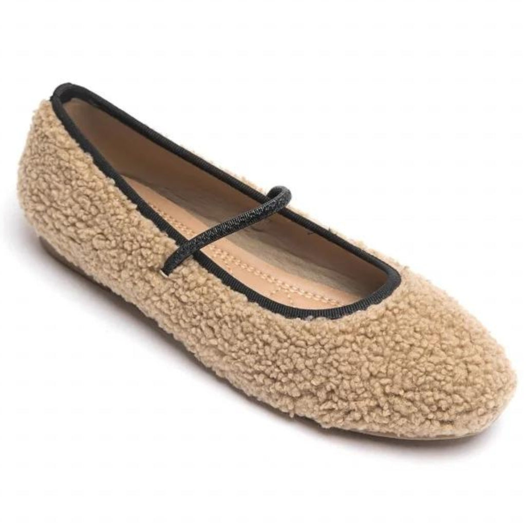 Petra Ballerina Sko til Dame – Khaki Teddy Stil Tilbud!