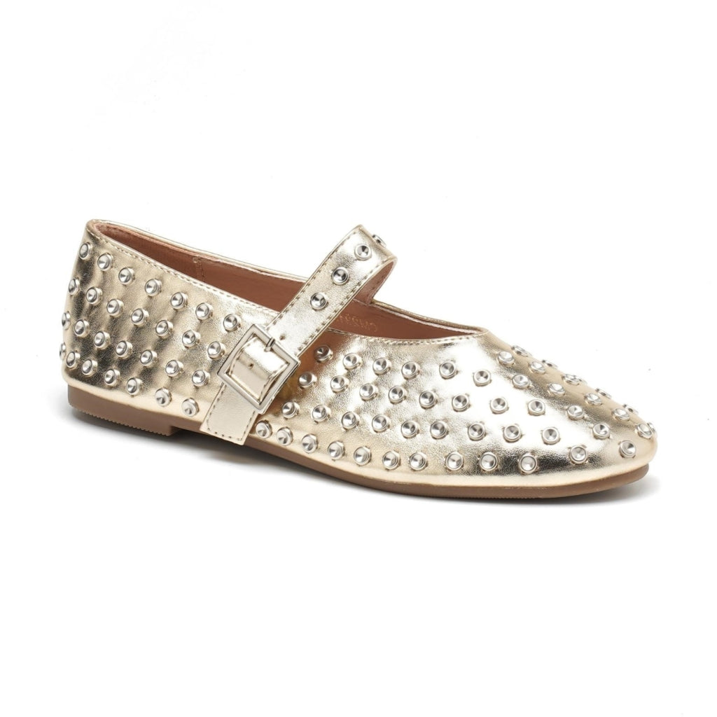 Guld Ballerina Sko med Glamourøse Sten - Perfekte til Fest!