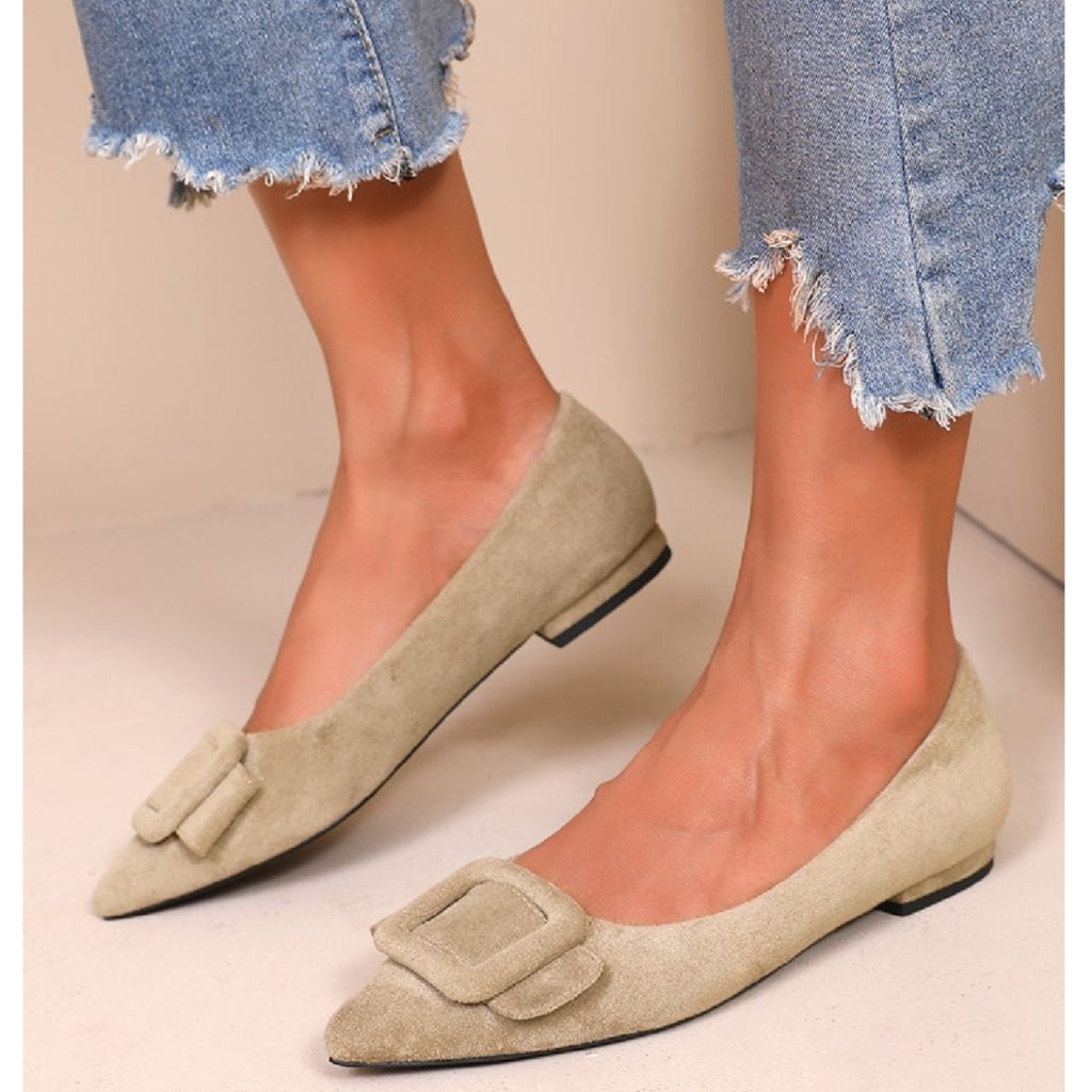 Elegant Kaki Ballerina Sko med Spænde til Kvinder