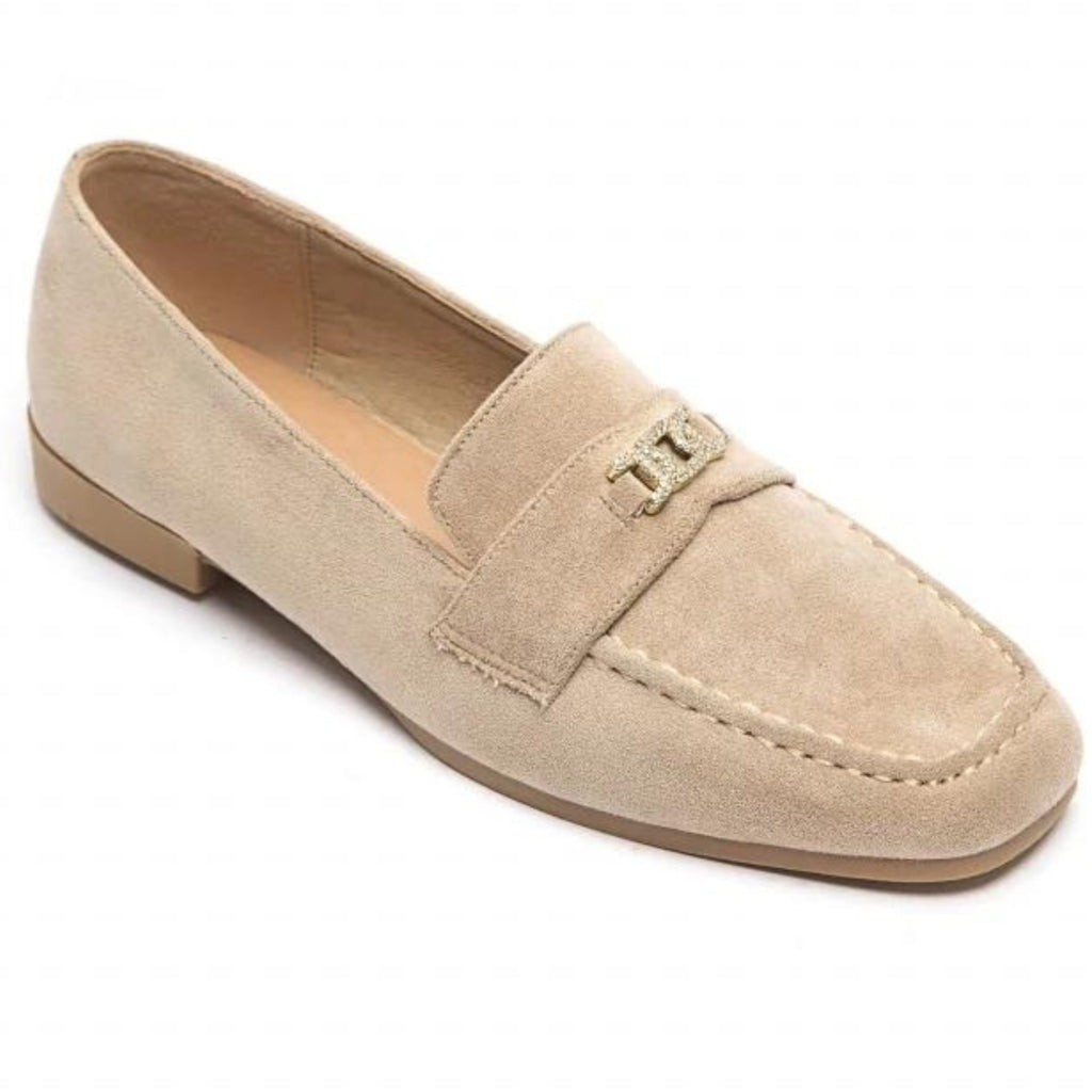 Vigdis Dame Loafers 6691 i Khaki med Guld Spænde - Stilfulde!